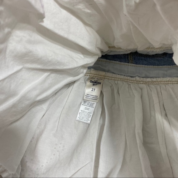 OshKosh Eyelet Denim Overall Dress Sz 2T White Dressall Jean White Lace Girls - Picture 5 of 5